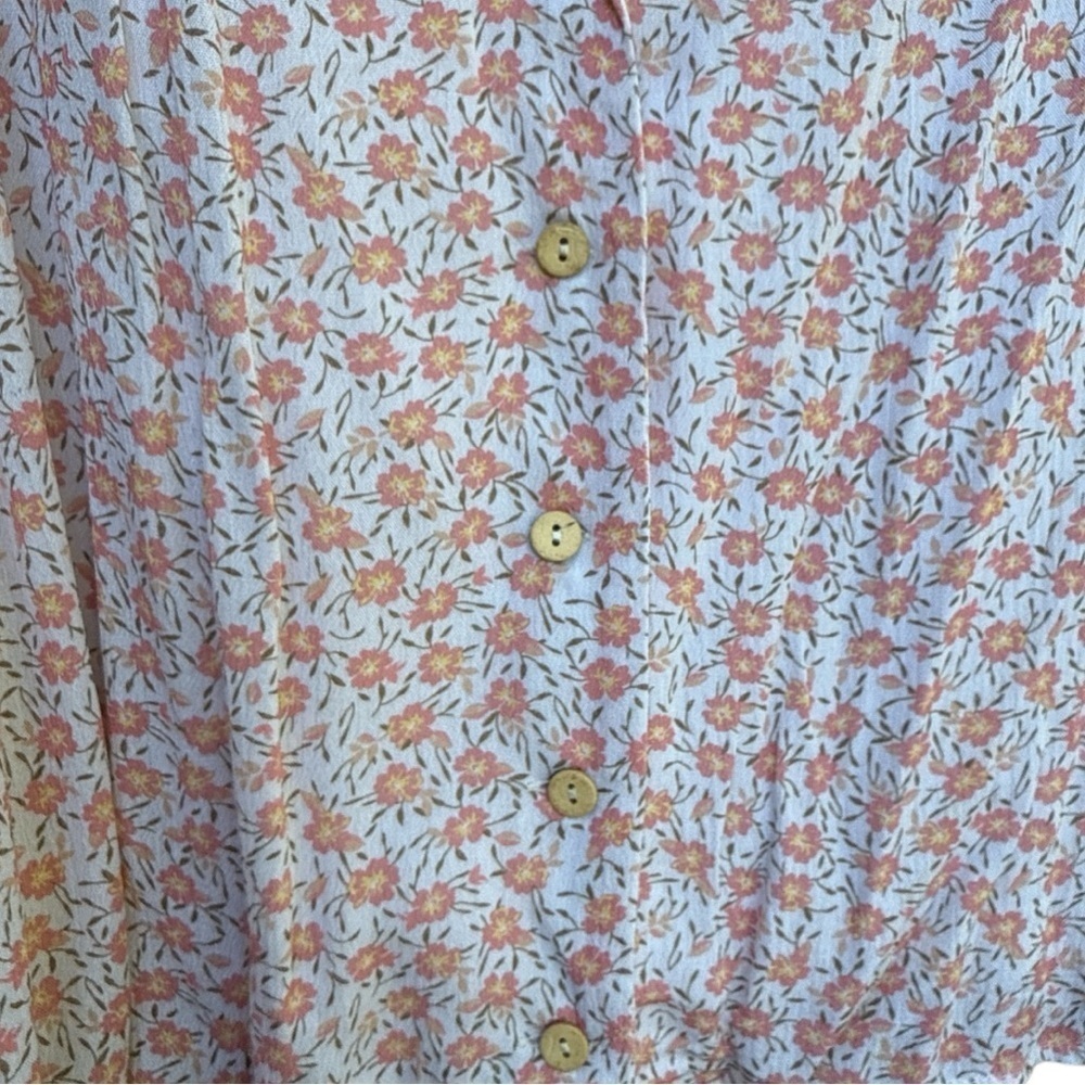 Bloomfield pink peach floral boxy cropped short sleeve button down top size XL - Picture 5 of 6